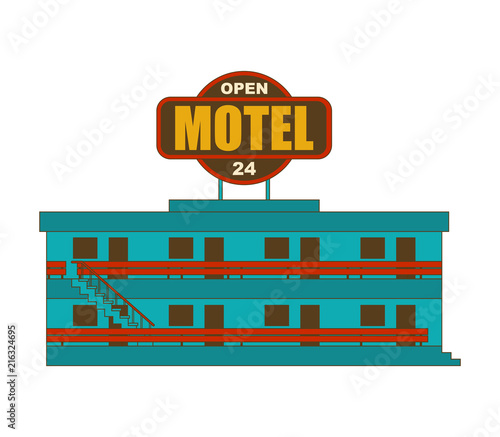 Motel isolated. Small Cheap hotel Vector illustration.