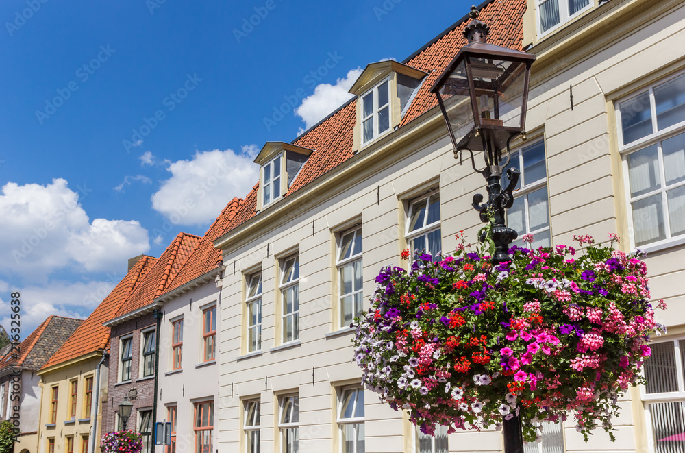 Fototapeta premium Flower on a street light in Doesburg, Netherlands