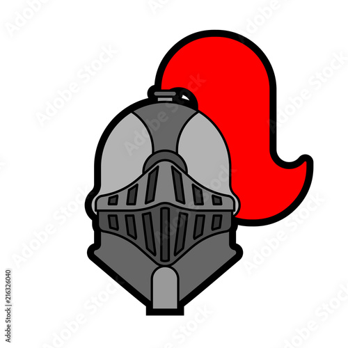 Helmet Knight isolated. Head Metal armor warrior. Iron armor.  Vector illustration