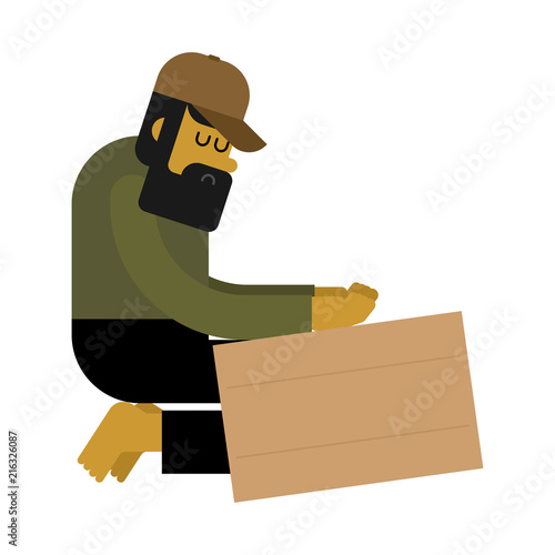 Homeless and cardboard. Beggars and blank plate, Poor. bum hobo Vector illustration