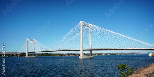 cable suspension bridge over Columbia river in Tri-Cities Washington state #216327612