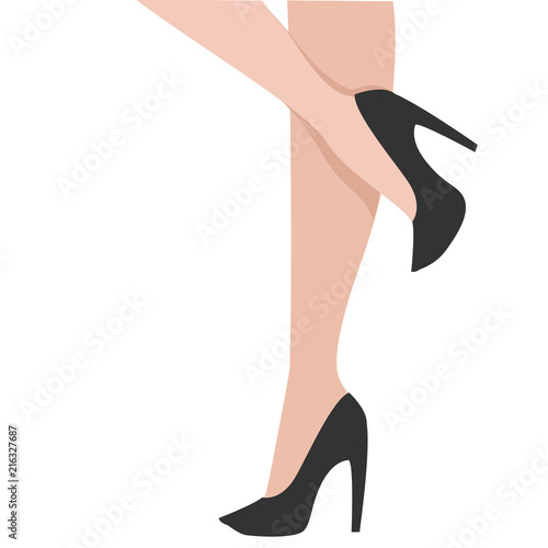 Woman legs in black shoes