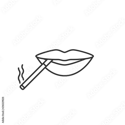 Cigarette in mouth linear icon