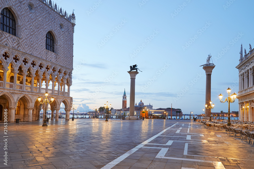 Saint Mark square, nobody in the early morning in Venice, Italy