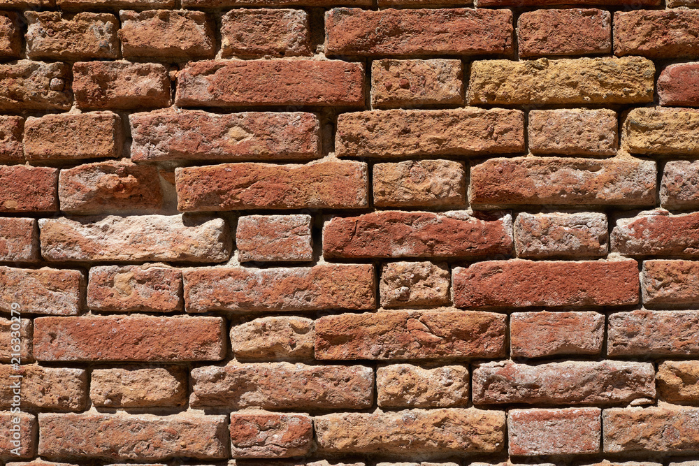 Ancient red brick wall texture background, sunlight Ancient red brick wall texture background, sunlight