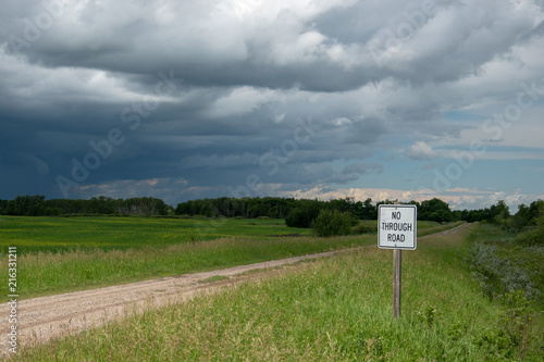 No Through Road Sign, Country Road, Saskatchewan, Canada.