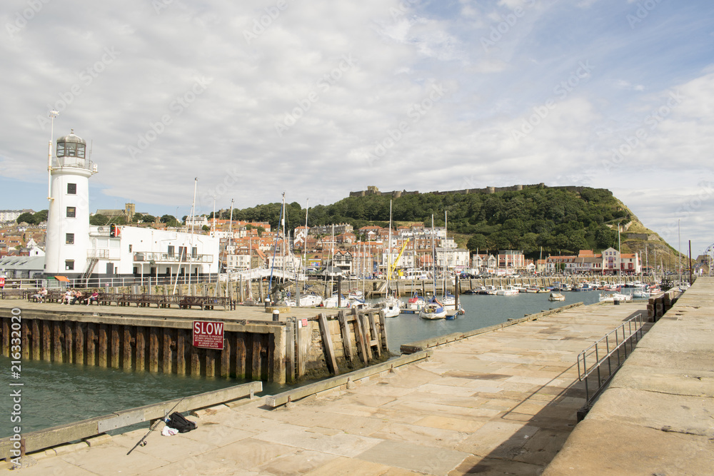 Scarborough, Harbour, Lighthouse and Castle ,North Yorkshire, England, United Kingdom