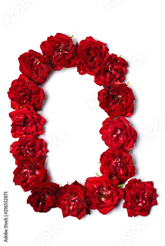 Letter Q from flowers of red rose
