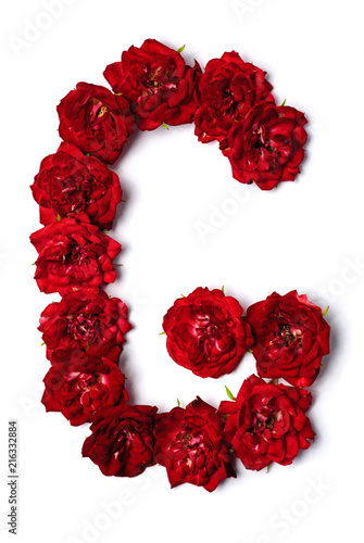 Letter G from flowers of red rose