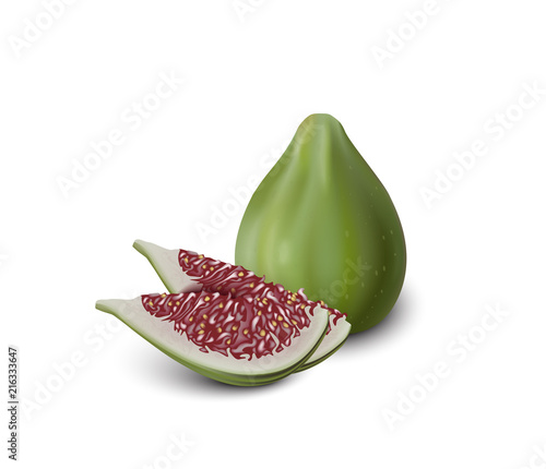 Red and Green Fig. Realistic 3d Figs Slices. Detailed 3d Illustration Isolated On White. Design Element For Web Or Print Packaging. Vector