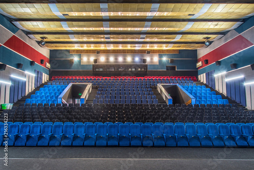 Hall in the cinema with rows of seats