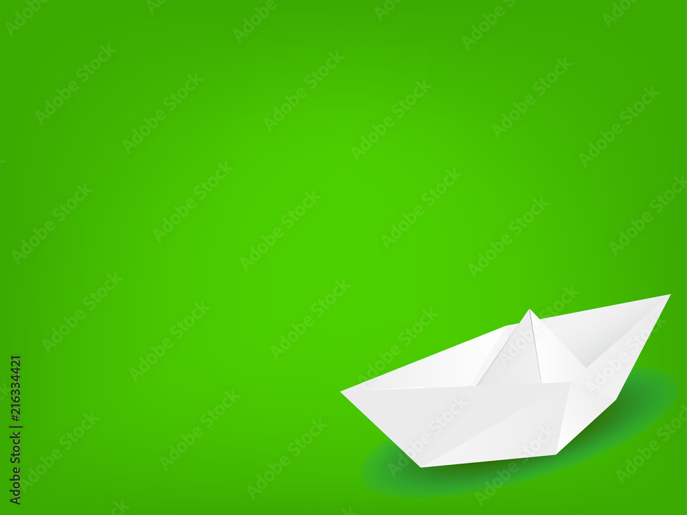 Origami ship, green background vector Origami ship, green background vector