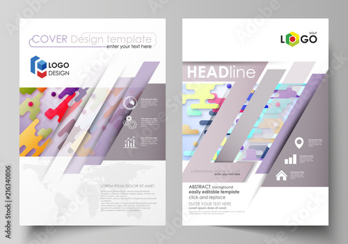 Business templates for brochure  flyer  report. Cover design template  abstract vector layout in A4 size. Bright color lines and dots  minimalist backdrop  geometric shapes  minimalistic background.