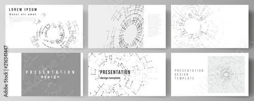 The minimalistic abstract vector layout of the presentation slides design business templates. Network connection concept with connecting lines and dots. Technology design, digital geometric background