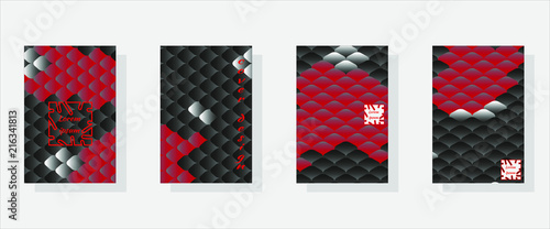 Set of fashionable modern design templates for covers. National oriental pattern, multi-colored fish scales of carp Koi. Vector illustration.