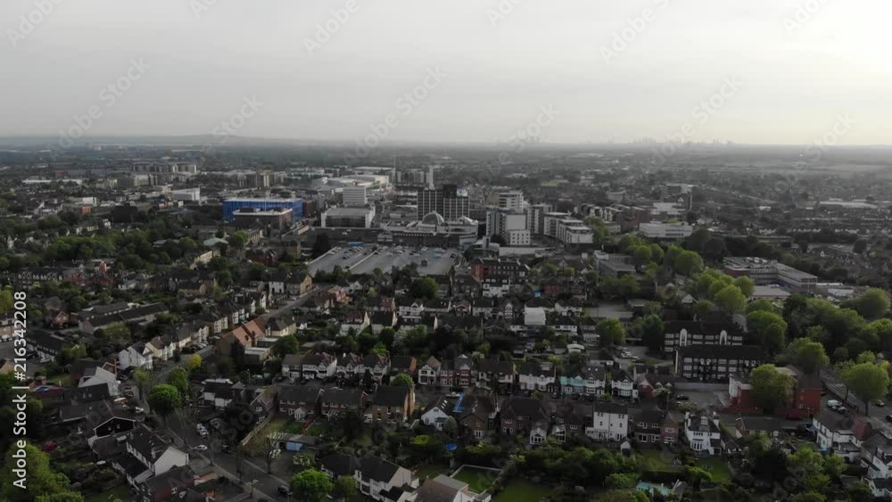 Closing into romford city center as viewed from above Lodge Farm Park