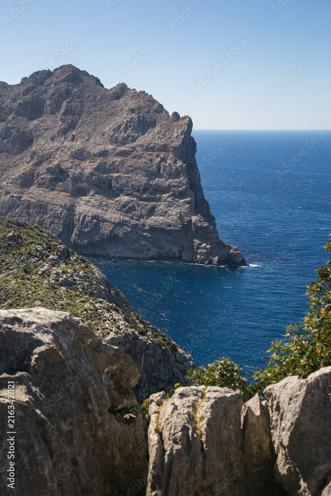 Cliff on the mediterranean waves in Cap de Formentor