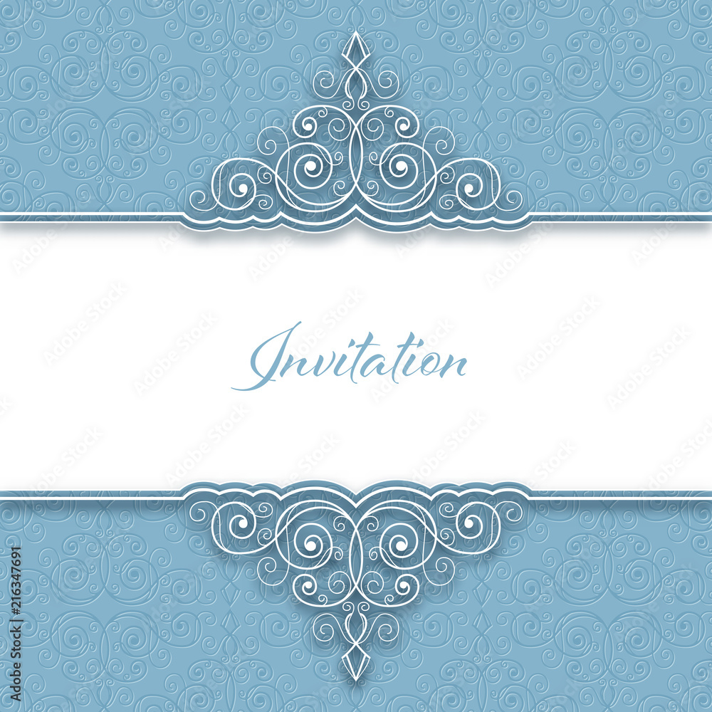 Vintage background with lace border for greeting card or wedding invitation. Vector Illustration