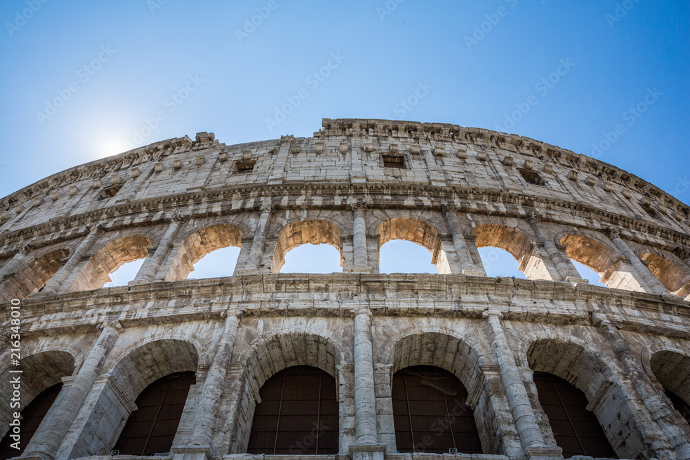 Looking up at the Colosseum in Rome, Italy