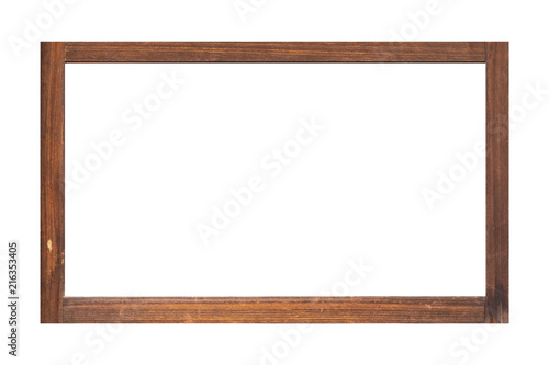 Brown wood photo frame isolated on white background