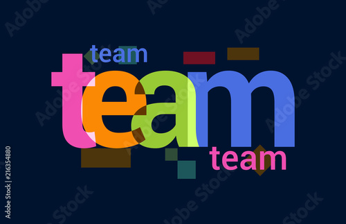 Team Colorful Overlapping Vector Letter Design Dark Background
