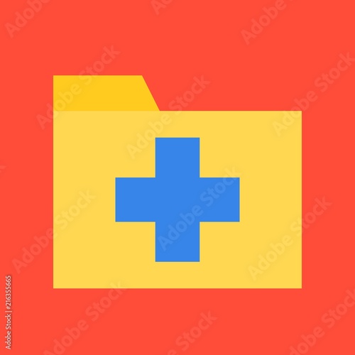 cross sign on folder, medical and hospital related flat design icon set