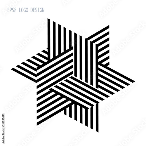 Interlocking Monochrome Stripes. Flat Symbol Design Isolated on White Background. EPS8 Vector.