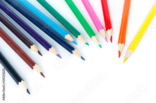 colored pencils drawing multicolored on white background