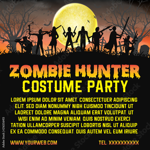 halloween zombie hunter costume party promote  poster