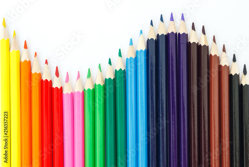 colored pencils drawing multicolored on white background