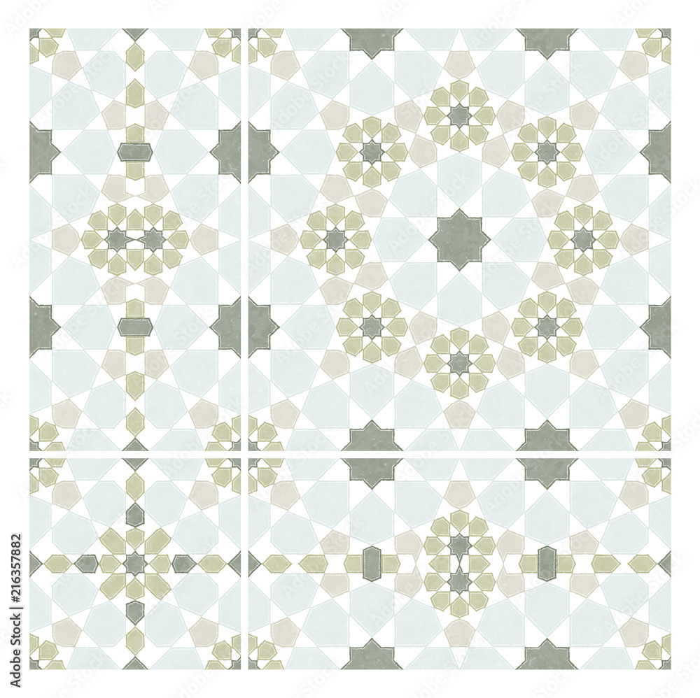 Decorative pattern for ceramic tile or maiolica. Set of three tiles. Decorative pattern for ceramic tile or maiolica. Set of three tiles.