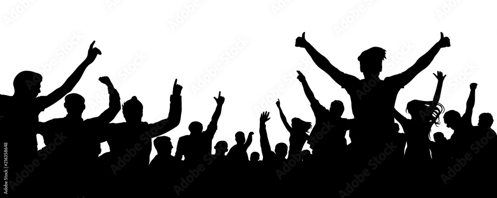 Crowd of cheer silhouette. People party fan sport audience
