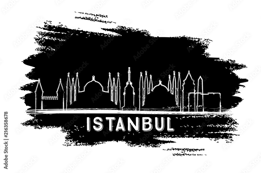 Istanbul Turkey City Skyline Silhouette. Hand Drawn Sketch.