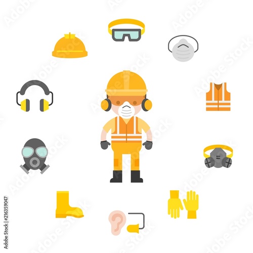 industrial security and protective equipment for worker illustration, flat design