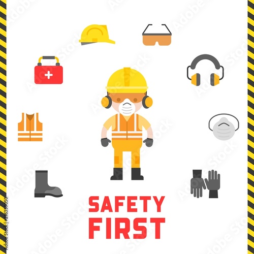 industrial security and protective equipment for worker illustration, flat design