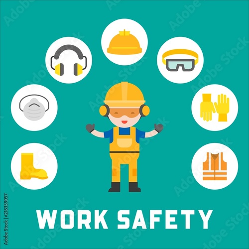 industrial security and protective equipment for worker illustration, flat design