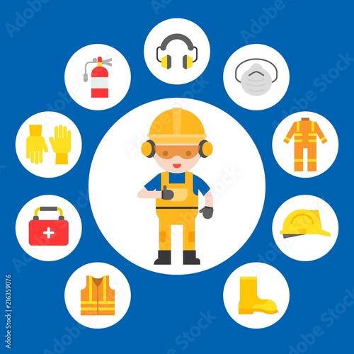 industrial security and protective equipment for worker illustration, flat design