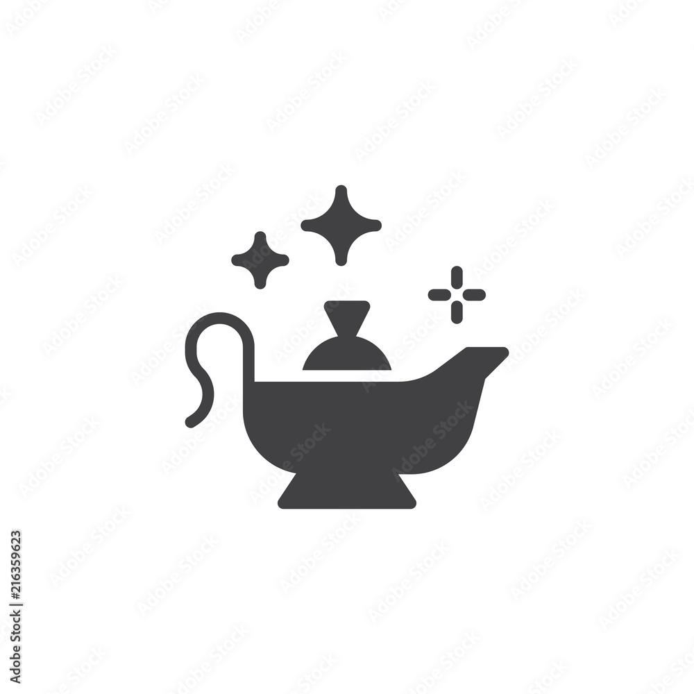 Magic oil lamp vector icon. filled flat sign for mobile concept and web design. Alladin lamp simple solid icon. Symbol, logo illustration. Pixel perfect vector graphics Magic oil lamp vector icon. filled flat sign for mobile concept and web design. Alladin lamp simple solid icon. Symbol, logo illustration. Pixel perfect vector graphics