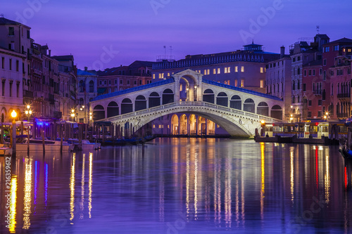 Venice's iconic Rialto Bridge illuminated at twilight © Andrew S.