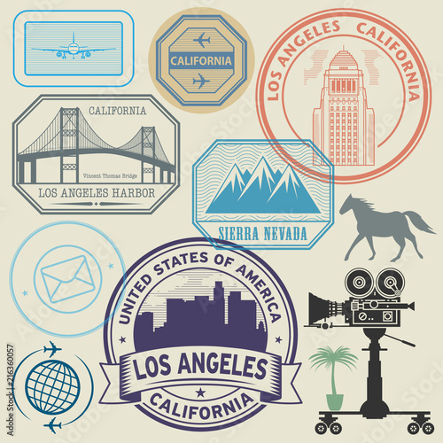 Stamp or label set with text Los Angeles
