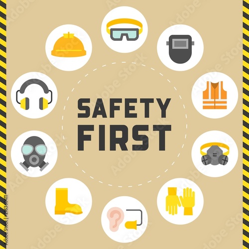 industrial security and protective equipment for worker illustration, flat design