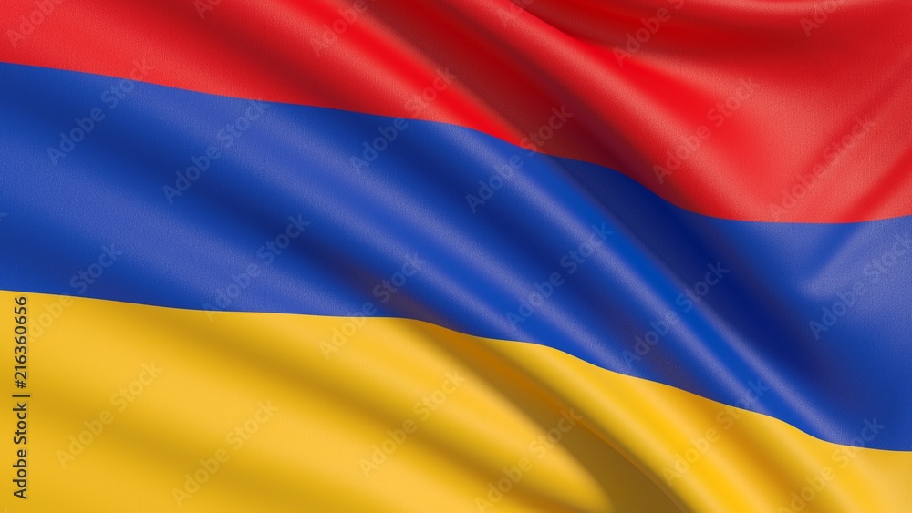 Fototapeta premium The national flag of Armenia, the Armenian Tricolour. Waved highly detailed fabric texture.