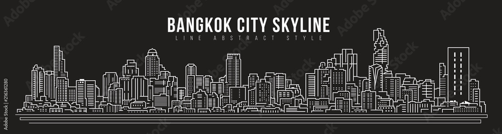 Cityscape Building skyline panorama Line art Illustration design - Bangkok city - obrazy, fototapety, plakaty 