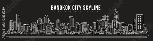 Cityscape Building skyline panorama Line art Illustration design - Bangkok city