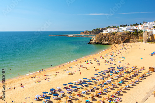 view on sandy beach in Albufeira , Algarve , Portugal © lukaszimilena