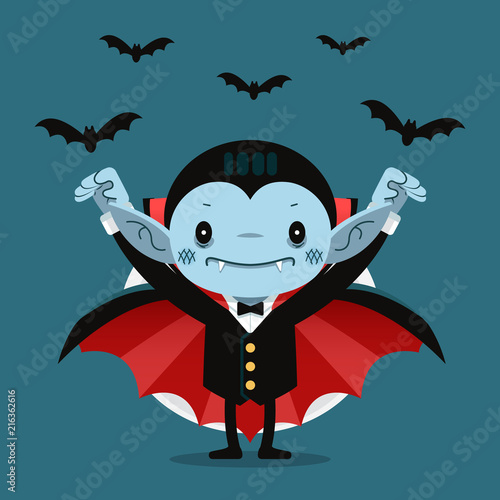 Cute cartoon tiny Dracula smiling photo