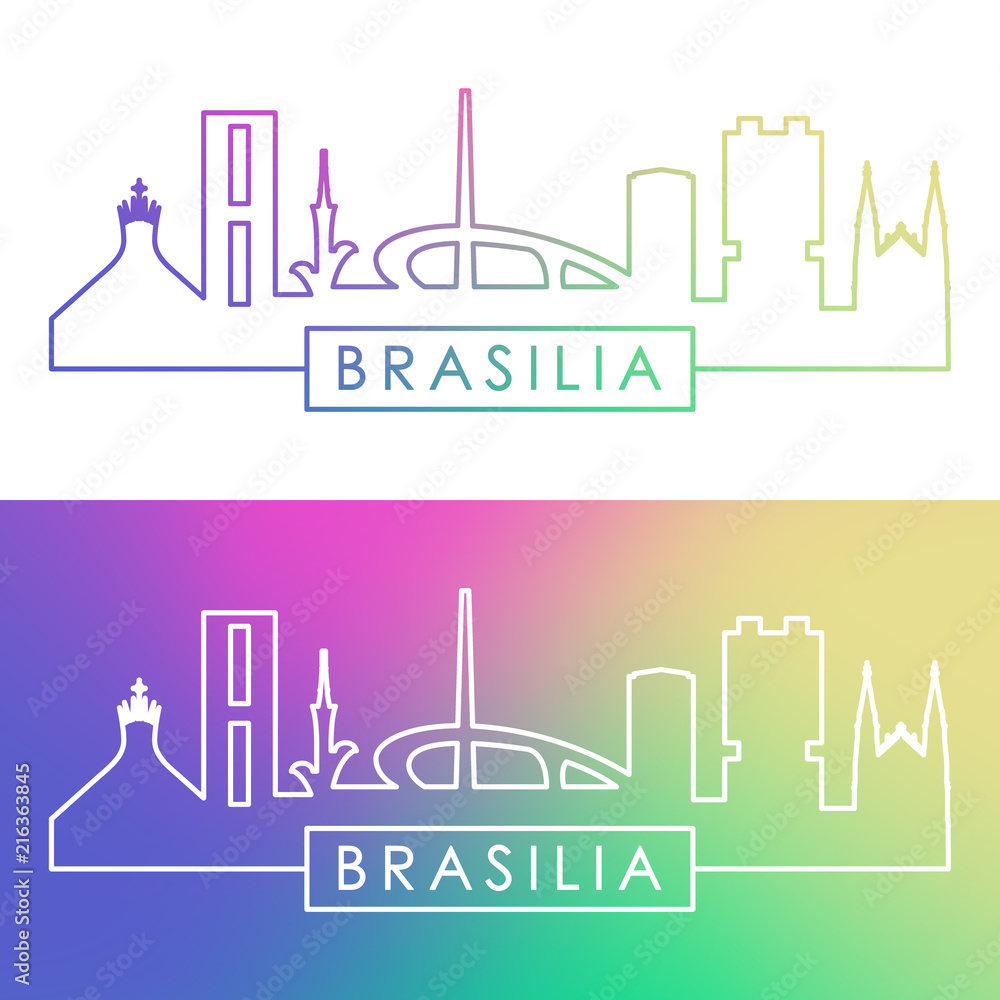 Brasiliai skyline. Colorful linear style. Editable vector file.