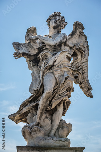 Angel with the superscription sculpture by Gian Lorenzo Bernini on the Pont Sant'Angelo bridge in Rome