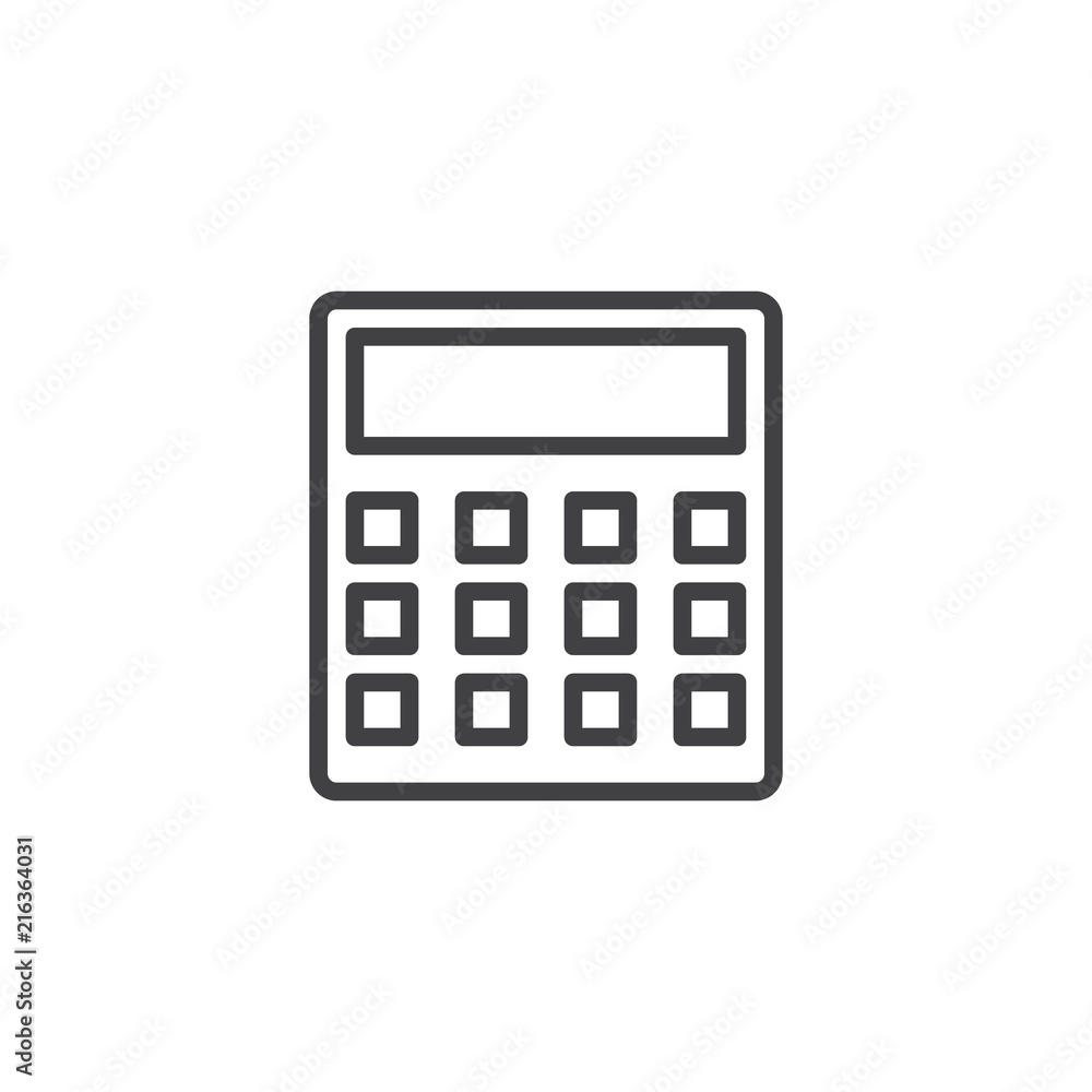 Calculator outline icon. linear style sign for mobile concept and web design. Math simple line vector icon. Symbol, logo illustration. Pixel perfect vector graphics Calculator outline icon. linear style sign for mobile concept and web design. Math simple line vector icon. Symbol, logo illustration. Pixel perfect vector graphics