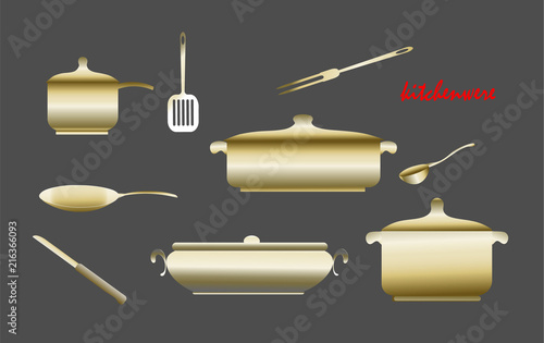 vector drawing, kitchenwere, pots set.. photo